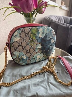 Gucci Blue and Pink Floral GG Supreme Crossbody Bag